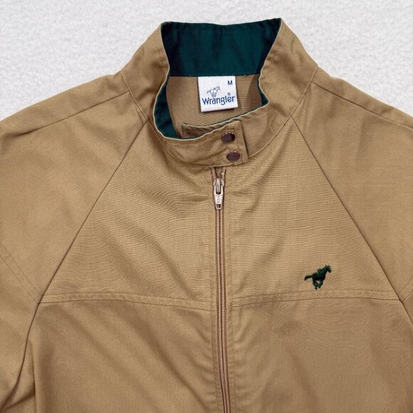 VTG Wrangler Canvas Jacket Zip Up Jacket Logo Normcore Retro Preppy Tan Womens - Picture 2 of 12
